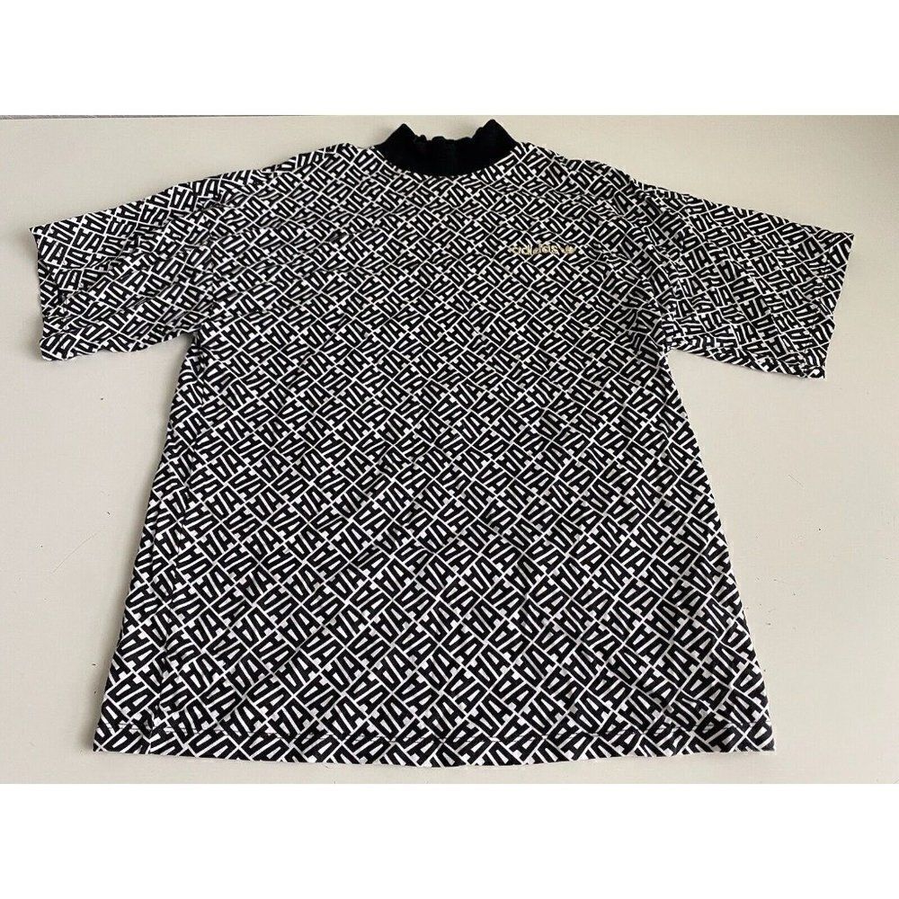 Adidas Black‎ & White Allover Print Short Sleeve AOP Tee Shirt Women's Sz XS